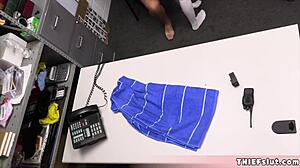 pretty blonde shoplifter gives blowjob and doggystyle to mall cop