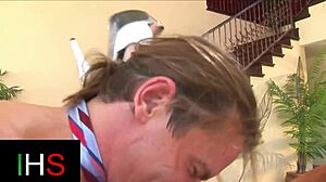 gorgeous brunette girl enjoys hard ride