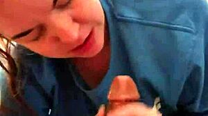 Blonde gags on hung stud explosion