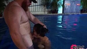 Asian Slut Creampied Hard in Pool Interracial Action