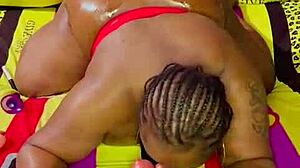 In lesbian bondage, she interrogates with foot tickling and vibrator