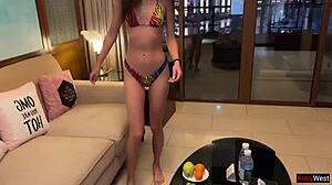 pool girl gets stranger off in 3 minutes at hotel! wild bedroom action!