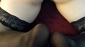 Trying a footjob in stockings for the first time