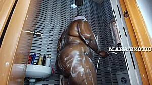 Ebony Nigerian Couple's Steamy Shower Doggystyle - Mara Exotic