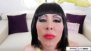 Watch jessica jaymes SUCKING and JERKING your big cock!