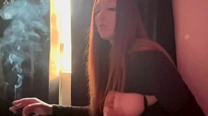 Artemisia Love Feels Sexy Showing Big Boobs While Smoking Fetish Session