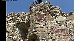 Ana fey casually rubs herself outdoors in full view