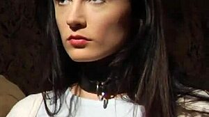 Bent over tied up submissive lesbian slave orgasms from strapon 😈