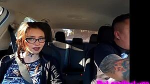 tattooed girl in hot casting kisses and fucks in car