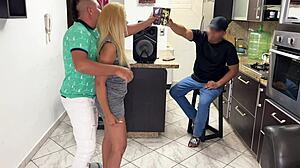 Amateur couple dances reggaeton as friend rubs his dick against latina girlfriend