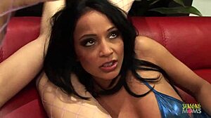 Blonde seductress pins guy for wild threesome action. She teams up with brunette for hot FFM!