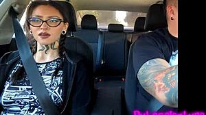 tattooed girl in hot casting kisses and fucks in car