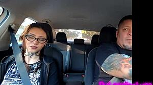tattooed girl in hot casting kisses and fucks in car