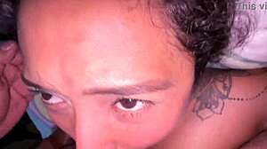 Sexy stepsister gives intense blowjob, cum on tits