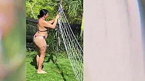 Horny milf gives delicious outdoor blowjob in cowgirl