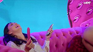 Hot Latina lesbian licks tattooed teen's shaved pussy