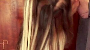 good maid candie cross kneels to polish cock like a pro