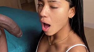 Latina Babe Gives Sloppy Blowjob To Big Black Cock