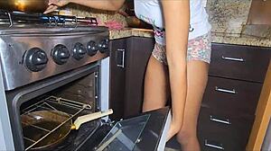 Sexy Colombian Tayler fucks in dorm kitchen with cum and moans