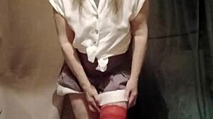 Female slave does self-session striptease with caresses and magic wand 😈