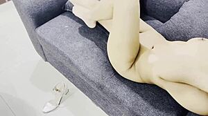 Beautiful Couple Enjoys Juicy Workout in Office Setting