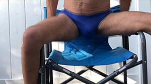 Deep Pelvic Stretching in Blue Briefs
