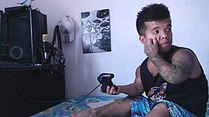 Horny stepsister playing with my dick while I game!