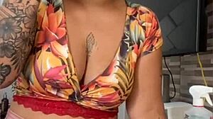 Cleaning house while flashing wet pussy