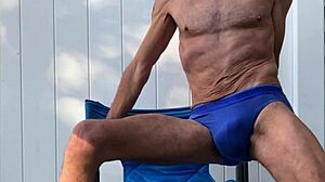 Deep Pelvic Stretching in Blue Briefs