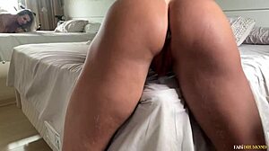 Fabi Drumond Rubs Giant Dildo On Wet Pussy With Ass Plug In Bedroom