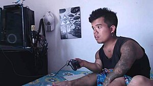 Horny stepsister playing with my dick while I game!