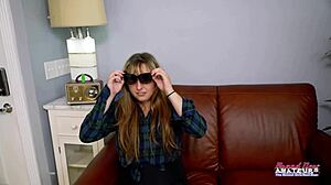 Busty blonde hottie gwen rubs wet pussy and deepthroats cock