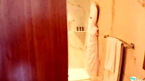 Sexy model with tight pussy gets doggystyle fucking and facial in Hollywood bathroom by big cock