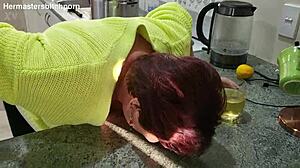 Kiwi Milf Slurps Wine From Floor