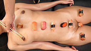 Japanese Sushi Girl Teases with Shaved Amateur Charm in Homemade Clip.