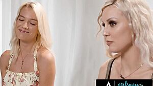 girlsway - busty milf kenzie taylor has passionate real sex with pretty blonde kenna james. rough lesbian 69 tattoo nipples muff diving.