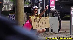 amateur teen 18+ hitchhiker fucked in car during public ride