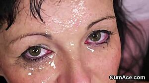 Horny honey swallows cumshot while swapping semen.