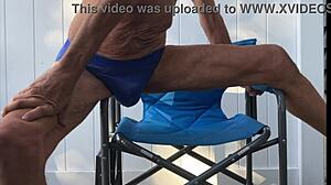 Deep Pelvic Stretching in Blue Briefs