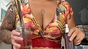 Cleaning house while flashing wet pussy