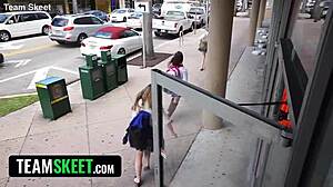 Big-Titted Thief Caught and Pays Guard with Deepthroat and Creampie