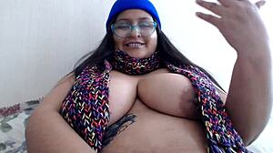 bbw goes topless on a chilly day, showing huge boobs and big nipples