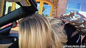 busty blonde babe gets picked up by porn agent for monster cock fun