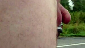 chubby guy flashes small cock outdoors in public solo