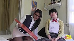 This Brunette Girl With Meaty Pussy Uses Strap-On With Lesbian Friend