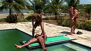 just caught a wild poolside foursome with double action goin’ down.