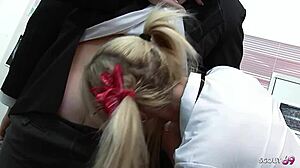 Female Teacher and Girl Lure Two Guys into Classroom Foursome Orgy