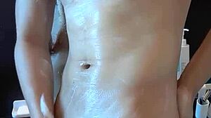 i'm this muscular asian guy masturbating my monster cock in the shower to orgasm