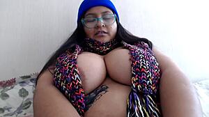 bbw goes topless on a chilly day, showing huge boobs and big nipples
