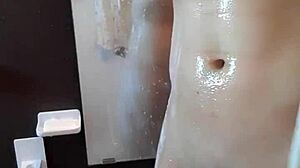 i'm this muscular asian guy masturbating my monster cock in the shower to orgasm